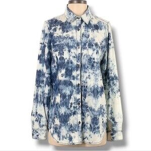 Jag Long Sleeve Button Front Shirt Size S Blue White Tie Dye Abstract Print